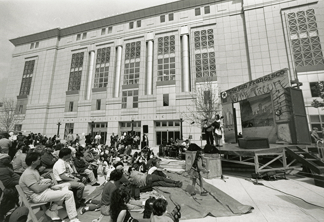 SF Public Library Opening Day with Mime Troupe. 1996